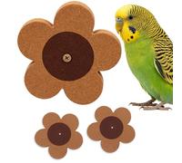 3PCS Flower-Shaped Cork Bird Activity Set with Spinner and 2 Replacements, Natural Wood Chew Accessory for Small Birds