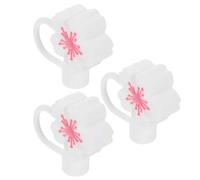 3pcs Flower Straw Caps Silicone Pink 10mm Dust Covers for Reusable Use | Cute Topper Shape, Party and Camping Carry, Safe Lips Detail, Decorative Pink Finish