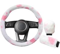3Pcs Fluffy Cow Steering Wheel Cover Soft Furry Plush Winter Warm Vehicle Car Steering Wheel Protector Warmer with Handbrake Gear Shift Plush Cover Universal Auto Steering Wheel Cover Fit 37-38cm