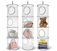 3Pcs Foldable Soft Toy Storage Net, 4 Tier Hanging Mesh Organiser, Space Saving Storage for Teddy Bear Clothes (Gray)