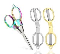 3Pcs Folding Scissors, Portable Travel Scissor Sewing Sharp Scissors Folding Mini Cutters Stainless Steel Retractable Small Scissor for Office Outdoor Nurse (Rainbow, Gold, Silver)