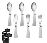 3pcs Folding Spoon & 3pcs Folding Forks for Thermos Funtainer 10oz Food Jar, Stainless Steel Foldable Spork Portable Replacement Fold Utensils Silverware for Travel Camping Picnic Outdoor Activities