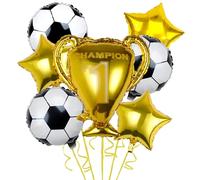 3Pcs Football Balloons 18Inch - 3Pcs Golden Star Foil Balloons 18'' and 1Pcs Gold Trophy For Soccer Sports Match Theme Birthday Party Supplies Decoration Men Boys Football Fans Set of 7 in Total