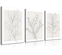 3Pcs Framed Neutral Botanical Wall Art Minimalist Abstract Botanical Line Canvas Posters Prints Modern Beige Boho Plant Paintings Wall Decor Pictures for Bedroom Living Room Home Decoration