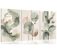 3pcs Framed Sage Green Abstract Canvas Wall Art Beige and green abstract floral butterfly Posters Prints Modern Abstract Zen Pictures Painting for Living Room Yoga Room Bedroom Decoration
