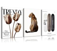 3Pcs Framed Trendy Leopard Print Canvas Wall Art Picture Stylish Female Aesthetic Poster Cheetah Printed Preppy Fashion Skateboard Wall Decor for Bedroom Apartment Dorm Living Room 12x16in