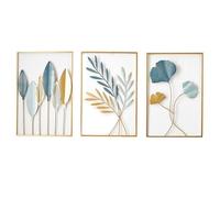 3Pcs Framed Wall Art 17x12'' Metal Wall Art with Frame Rustic Nature Gingko Leaves Wall Sculptures Wall Art Decor for Living Room Bedroom, Metal Wall Art