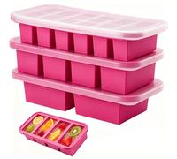 3Pcs Freezer Tray with Lid, Silicone Soup Freezer Molds, Reusable Containers for Food Storage, Ice, Jellies, Stews (Rose)
