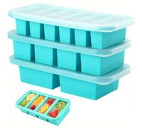 3Pcs Freezer Tray with Lid, Silicone Soup Freezer Molds, Reusable Containers for Food Storage, Ice, Jellies, Stews (Blue)