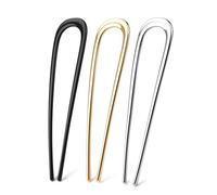 3Pcs French Hair Pin, 14cm/5.5in French U Shaped Hair Fork, Gold Silver Black Large Updo Hairpin for Women Girls All Hairstyle Decorative Accessories
