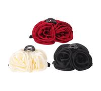 3pcs French Style Flower Hair Claw Clip for Women in Black White Red | Plastic and Cloth Build, Secure Hold with Tight Grip, Elegant Romantic Floral Decoration for Casual Occasions