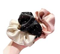 3PCS French Styles Rhinestones Scrunchie Elegant Ponytail Holder With Ruffle Fabric Fashion Hair Accessories For Women Premium Scrunchies Gift Set