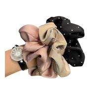 3PCS French Styles Rhinestones Scrunchie Elegant Ponytail Holder With Ruffle Fabric Fashion Hair Accessories For Women