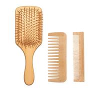 3pcs Friendly Bamboo Hair Brush Set with Paddle Detangler and Comb for Massaging Scalp and Smoothing Hair Hair Detangling Set