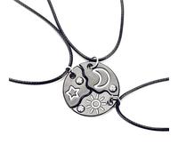 3pcs Friendship Moon Sun Star Puzzle Matching Necklace Set Gold Silver Plated Cute Crescent Round Circle Geometric Best Friend BFF Pendant Necklace for 3 Women Sisters Daughter Birthday Jewelry Gifts