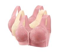 3PCS Front Closure Sports Bras Women, Oversized Daisy Bras for Older Women, Comfortable Full Support Bra, Wide Back, No Wire, Everyday Bra with Front Button, Plus Size M-6XL, UK Size 36-50