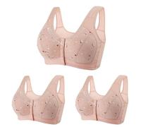 3Pcs Front Fastening Bras for Women UK Clearance Non Wired Support Sports Bras Wireless Full Coverage Push Up Comfy Wide Straps Everyday Bra Bralettes Gathering and Breathable Underwear Bra S-4XL