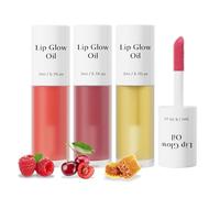 3PCS Fruit Glow Oil Set, Hydrating Glossy Tint for Smooth Shiny Lips, Nourishing Moisture Oil for Daily Beauty Care (Raspberry, Red Plum & Honey)