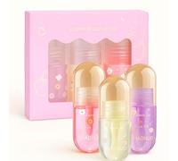 3PCS Fruit Party Hydrating Lip Oil Set - Including: Peach Crystal Grape Crystal Jasmine Grape, Fruit-Flavored Plumping Lip Gloss, Long Lasting, Transparent Moisturizing
