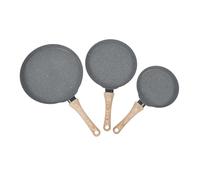 3PCS Frying Pan Set Grey, Maifan Stone Non Stick, 18cm 22cm 26cm Pans with Wooden Handle - Compatible with Induction Hob, Gas and Electric, Easy Clean Design for Breakfast and