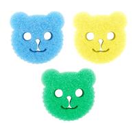 3pcs Functional Sponge Scrubber Set, Daddy Mommy Daily Scrub Sponge Cute Animal Smile Happy Face Household Cleaning Pads, Scratch Free, Firm in Cold and Soft in Warm (Random Colors)