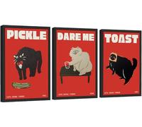 3Pcs Funny Bread Black Cat Canvas Wall Art Quirky Kitten Posters Prints Cute Cats Doing Things Animal Kitchen Pictures Wall Decor Funky Cat Lovers Gifts Painting Artwork Unframed (16x24in x3Pcs)