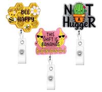3Pcs Funny Cute Badge Reel Retractable Bananas Nurse Badge Holder with Alligator Clip Glitter ID Name Badges Reel Buddy Pink Nurse Doctor Assistant Gift Accessories Fun Office Medical Stuff Essentials