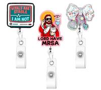 3Pcs Funny Cute Badge Reel Retractable Nurse Badge Holder with Alligator Clip Glitter Floral Bow ID Name Badges Reel Buddy Nurse Doctor Assistant Gifts Accessories Fun Office Medical Stuff Essentials