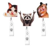 3Pcs Funny Cute Badge Reel Retractable Racoon Nurse Badge Holder with Alligator Clip Glitter ID Name Badges Reel Buddy Pink Nurse Doctor Assistant Gifts Accessories Fun Office Medical Stuff Essentials