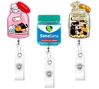 3Pcs Funny Cute Nurse Badge Reel Retractable Badge Holder with Alligator Clip Glitter ID Name Badges Reel Buddy Pink Nurse Doctor Assistant Accessory Fun Office Medical Stuff Essentials(Bottle)