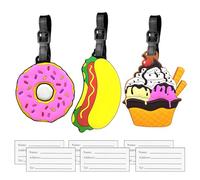 3PCS Funny Food Luggage Tags, Donut Cake Hotdog Name Tags Silicone Suitcase Labels for Travel Suitcase Perfect to Quickly Spot, Handbag Baggage Identity ID Labels for Kids Adults