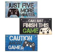 3PCS Funny Gaming Sign with Rope Wood Gaming In Progress Hanging Signs Personalised Cool Gamer Living Room Bedroom Decorations Plaque Birthday Gifts for Boys Kids Teenage Men Son