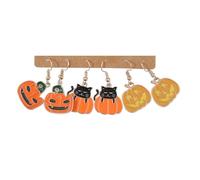 3Pcs Funny Halloween Thanksgiving Dangle Earring Sets for Women Shiny Pumpkin Ghost Skull Maple Leaf Earring Halloween Thanksgiving Gifts Jewelry, Acrylic, No Gemstone