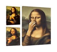 3PCS Funny Mona Lisa Bathroom Canvas, Humor Amusing Toilet Decor, Wall Art Pinching Nose Decor, Famous Painting Poster For Bedroom Living Room