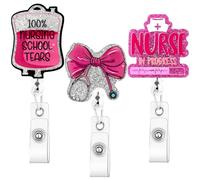 3Pcs Funny Nursing Student Badge Reel Cute Nurse Gifts Retractable Badge Holder with Alligator Clip Medical Badges Reel Buddy Pink ID Card Name Tag Doctor Assistant Gifts Nurse School Essentials A