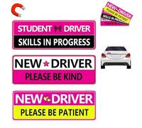 3PCS Funny Student Driver Car Magnet,Reflective New Driver Magnet,Reusable New Dri/ver Sticker Sign,Brightly Colored Student Dri/ver Ma/gnet,Please Be Patient Car Ma/gnet Accessories for N/ew Drivers