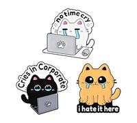 3Pcs Funny Work Crying Cat Enamel Pins Set, Relatable Office Humor Lapel Brooches, "No Time to Cry" & "I Hate It Here" Sassy Cat Badges for Backpacks Jackets Clothing