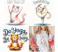 3pcs Funny Yoga Dance Cat Bow Iron On Transfers for T-Shirts Rub on Transfers Stickers Vinyl Ready to Press Stickers Iron on Decals for T-Shirts Clothing Hoodie DIY Crafts