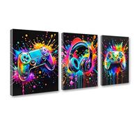 3Pcs Gaming Room Wall Decor Game Canvas Wall Art Gaming Posters for Boys Room Video Game Posters Colorful Gaming Prints Paintings Artwork for Men Gamer Room Bedroom Home Decorations 12x16 Inch Framed