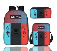 3Pcs Gaming School Bag Set for Boys, Gaming Kids Rucksack Boys Backpack, Crossbody Bag, Pencil Case, Large Capacity Backpack for Students Back to School Supplies Gamer Gifts for Boy Game Lover