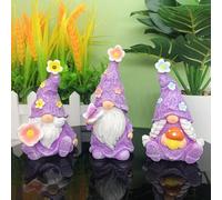 3pcs Garden gnome statue for outdoor decor, Butterflies Flowers Purple Gnomes Decor, garden sculptures & statues,knome romantic indoor ornament forever lover gift (Butterflies Flowers Gnomes Purple)