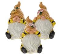 3pcs Garden Gnome Statue Resin Bee Gnome Figurine White Beard for Outdoor Garden Decor Charming Dwarf Ornaments for Yards Patios and Lawns