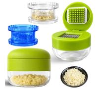 3PCS Garlic Crusher & Chopper, Manual Garlic Press with 2 Rotary Garlic Mincers, Garlic Masher Tool with Container, Easy Manual Kitchen Gadget for Garlic, Ginger, Chilli & Herbs