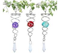3PCS Gazing Ball Spiral Tail, Prefdo 4.5 inch Metal Wind Spinner Stabilizer, Crystal Glass Ball with Hanging Swivel Hook, Outdoor Yard Garden Wind Spinner Decorations(Red,Lake Blue,Purple)