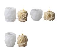 3PCS Geometric Rose Pillar Candle Silicone Mold Handmade Craft Flower Column Aromatherapy Plaster Mould for Handmade(Style05)