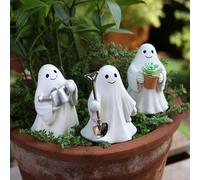 3pcs Ghost Figurine, Cute Gardening Ghost Halloween Decorations, Resin miniature Halloween Figurines For Indoor Outdoor Garden Flower Pot