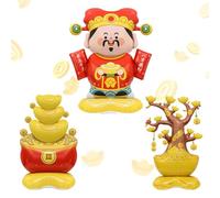 3pcs Giant Standing Gold Coin Tree Balloon for Chinses Lunar Year Decoration, Happy 2026 New Year Spring Festival Décor, New Year's Eve Home Outdoor Decoration God of Wealth Balloon