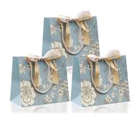 3PCS Gift Bags for Presents, 25x20x12cm Medium Gift Bag with Bow Ribbon, Flower Print Vintage Wedding Gift Bag for Birthday Party Valentine's Day Mother's Day Christmas Business Anniversary
