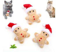3Pcs Gingerbread Man Cat Toy, Gingerbread Man Chew Toy, Gingerbread Man Catnip Toys, Portable Stuffed Gingerbread Man Cat Teething Toy, Gingerbread Man Interactive Toy For Indoor Cats Reduce Boredom