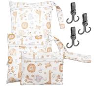 3Pcs Giraffe Pattern Waterproof Wet Dry Bags with Hooks, Reusable Nappy Bag Organiser for Baby Items, Travel Laundry Bag for Wet Clothes, Washable Baby Pouch for Swimming, Beach Camping Travel Gym
